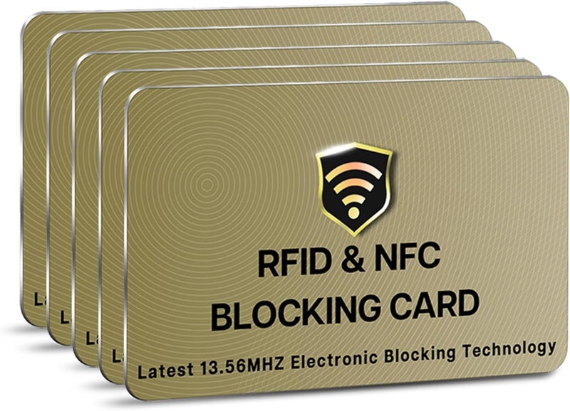 SaiTech IT RFID Cards, 5 Pack One Card Protects Entire Wallet Purse For Men & Women, NFC Contactless Bank Debit Credit Card Protector ID ATM Guard Card – Golden - Image 1